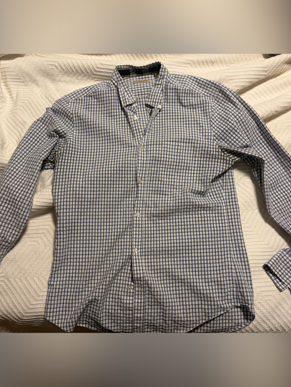 Burberry Blue and White Checked Button-Down Shirt